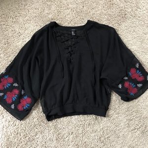 Forever 21 sheer black cinched waist shirt